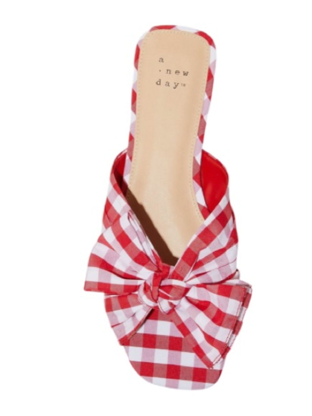Red Gingham Bow Slide Sandals. Size 10. - Picture 2 of 4